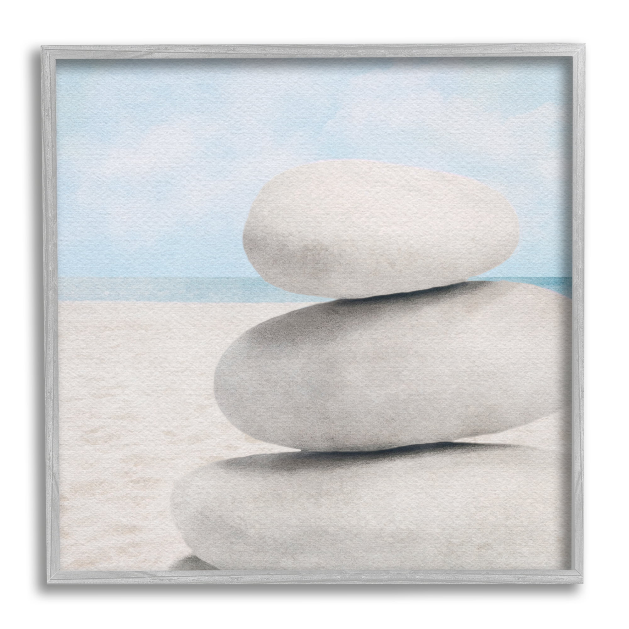 Stupell Industries Coastal Stacked Rocks Nature Photography Gray Framed Art Print Wall Art, 24 x 24