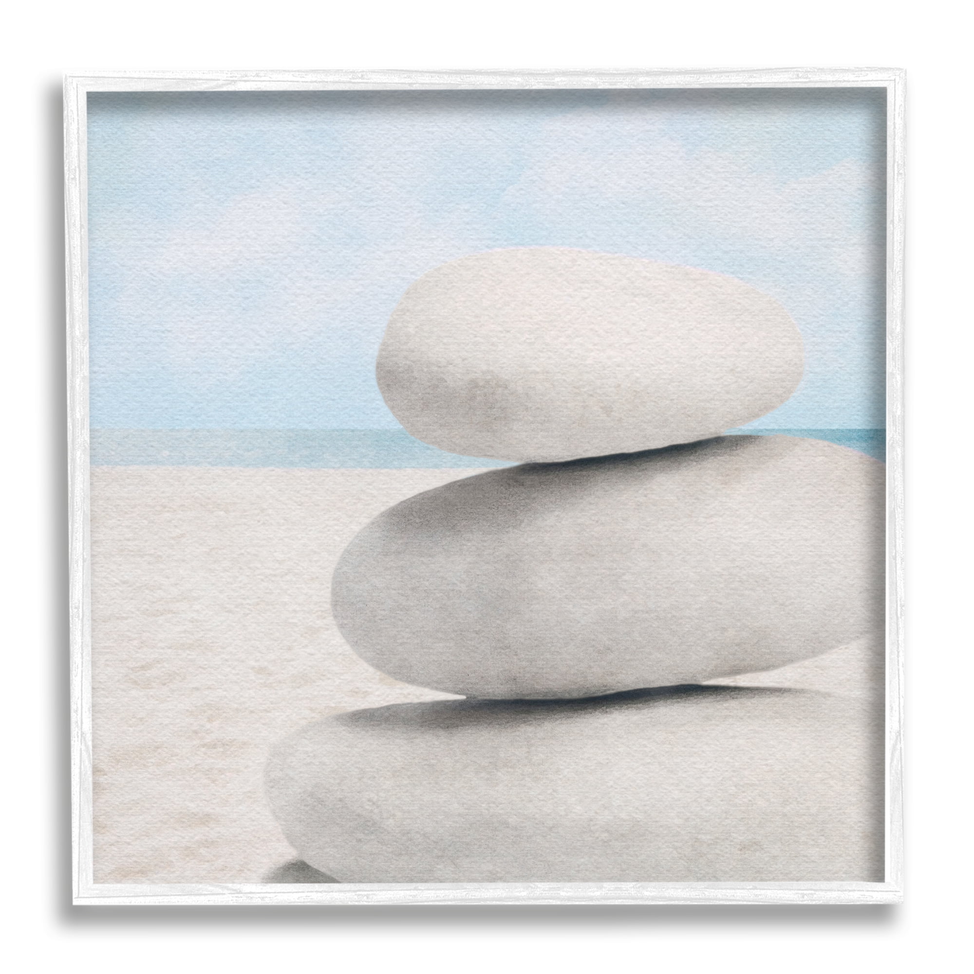 Stupell Industries Coastal Stacked Rocks Nature Photography White Framed Art Print Wall Art, 24 x 24