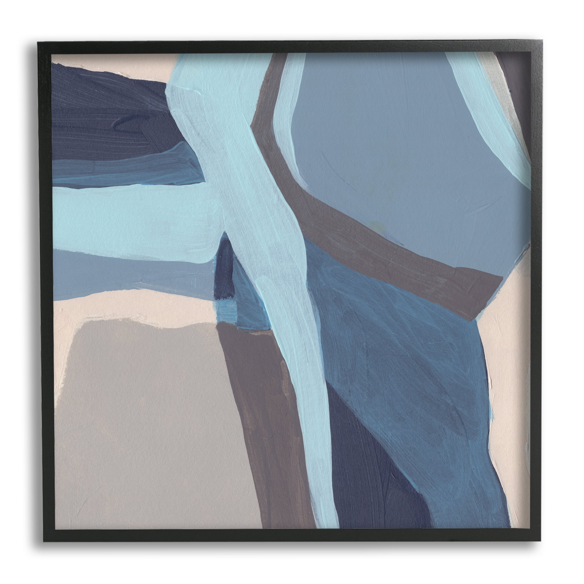 Stupell Industries Coastal Stream Abstraction Geometric Shape Arrangement Blue Grey Abstract Painting Black Framed Art Print Wall Art, 12 x 12