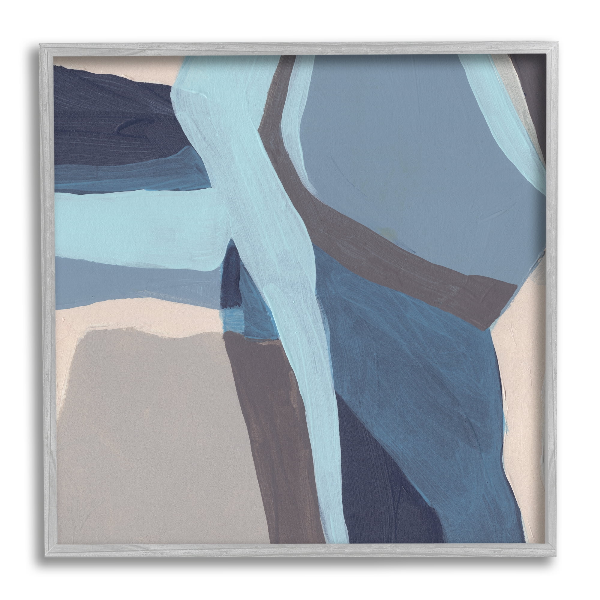 Stupell Industries Coastal Stream Abstraction Geometric Shape Arrangement Blue Grey Abstract Painting Gray Framed Art Print Wall Art, 12 x 12