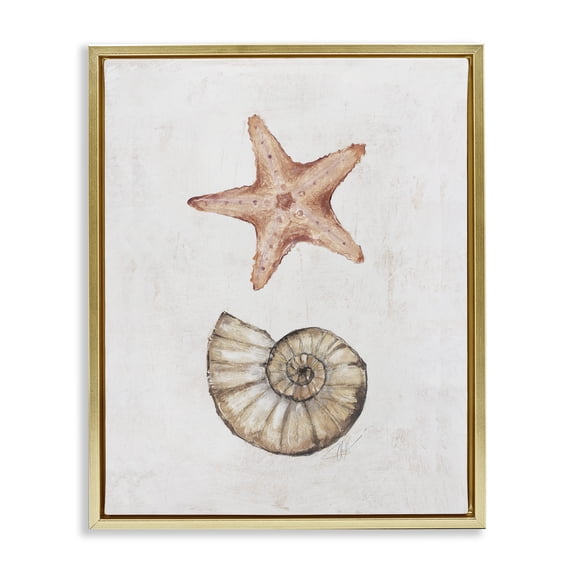 Stupell Industries Coastal Subtle Sea Life Gold Floating Frame Canvas Art, 17 x 21, by Filippo Ioco