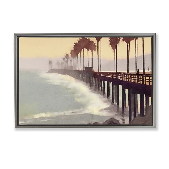 Stupell Industries Coastal Sunrise At The Pier Gray Floating Frame Canvas Art, 25 x 17, by Noah Bay