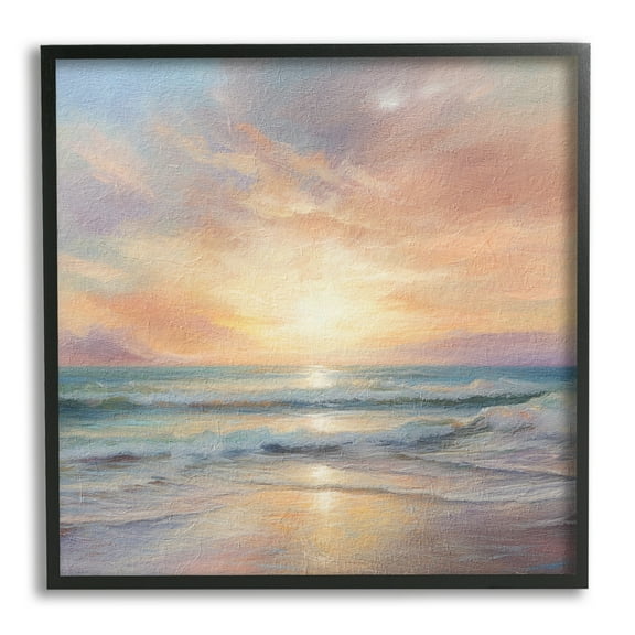 Stupell Industries Coastal Sunset Reflection Nature Painting Black Framed Art Print Wall Art, 12 x 12