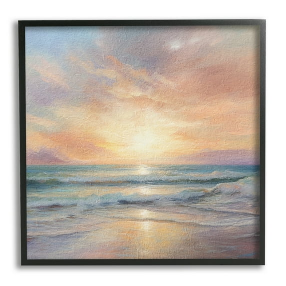 Stupell Industries Coastal Sunset Reflection Nature Painting Black Framed Art Print Wall Art, 24 x 24