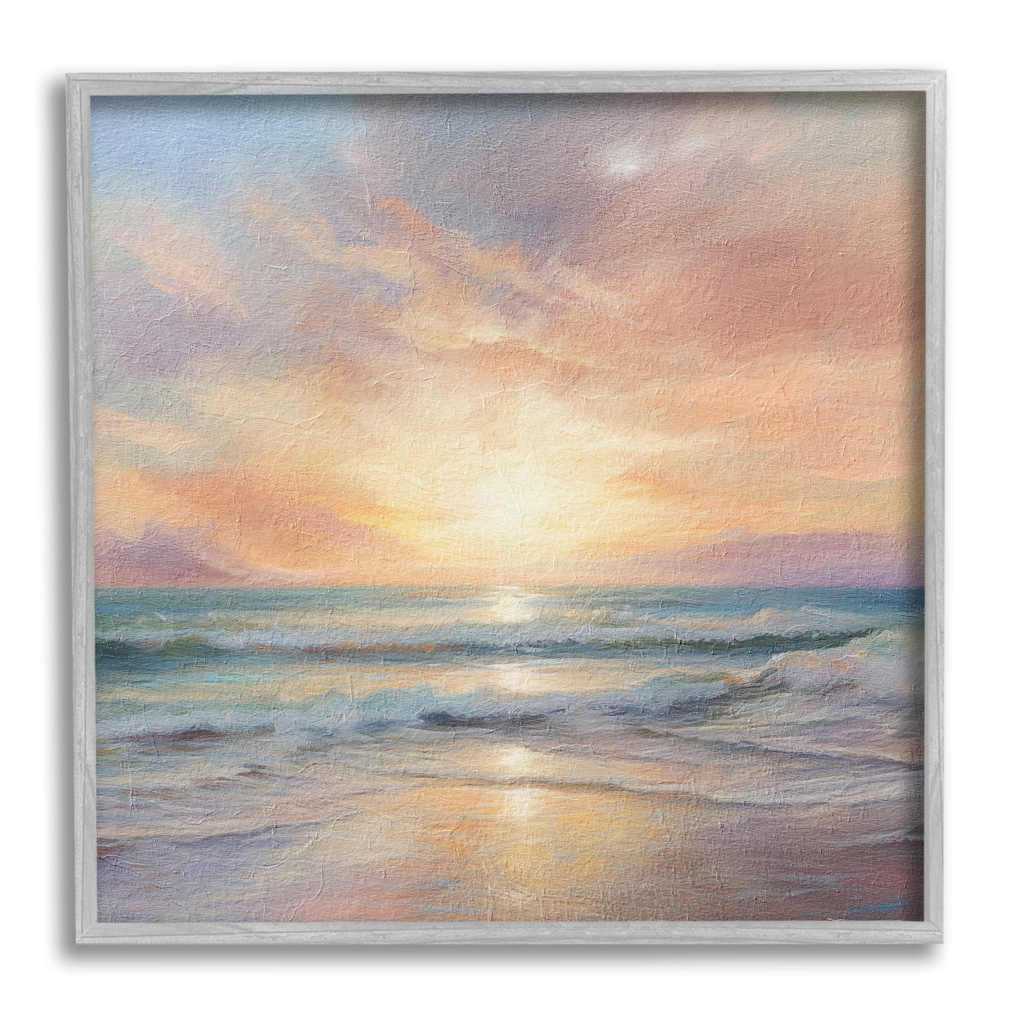 Stupell Industries Coastal Sunset Reflection Nature Painting Gray Framed Art Print Wall Art, 24 x 24