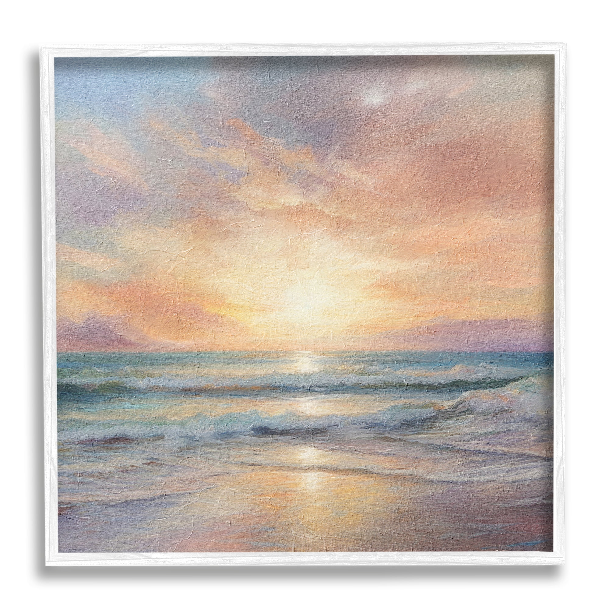Stupell Industries Coastal Sunset Reflection Nature Painting White Framed Art Print Wall Art, 17 x 17