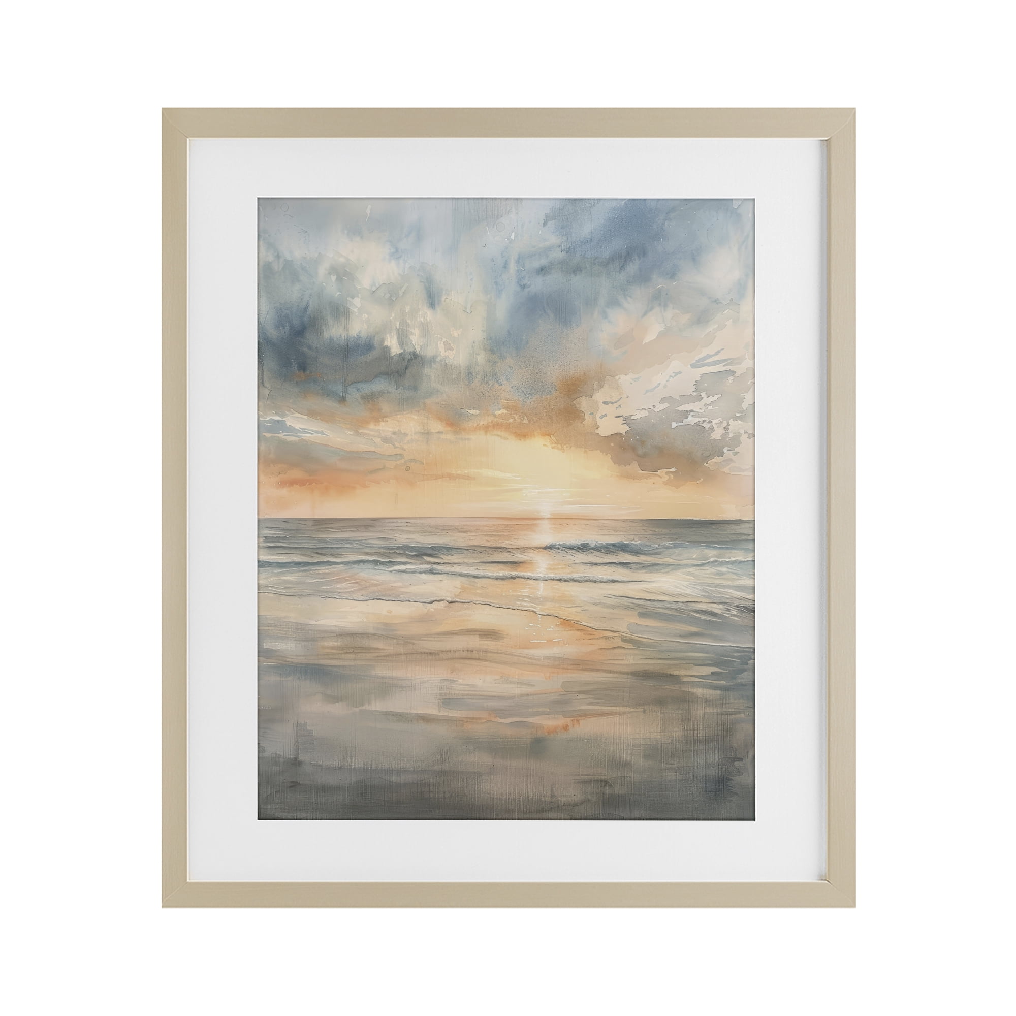 Stupell Industries Coastal Sunset over Gentle Waves Birch Framed Print Under Glass, design by Petal Prints Design