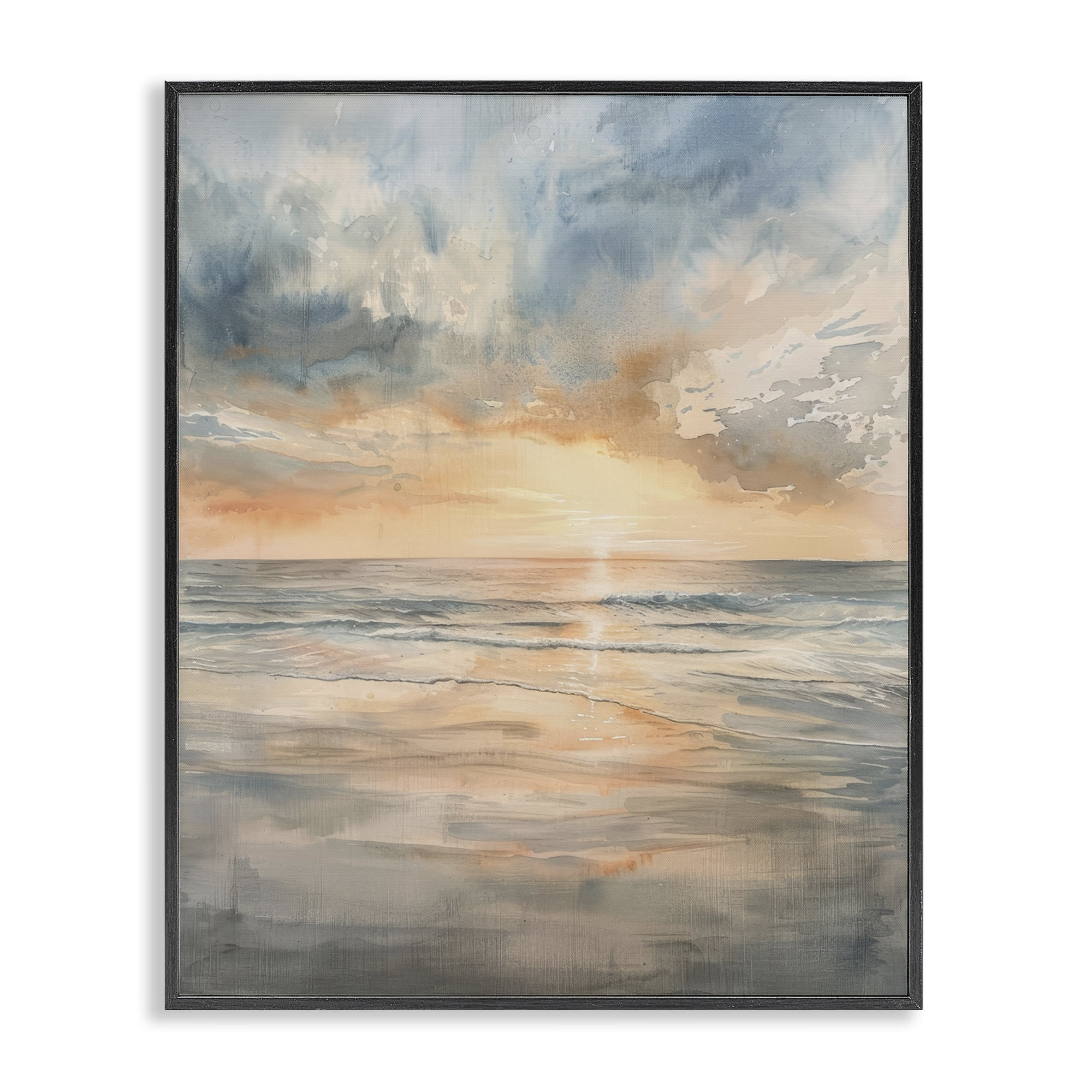 Stupell Industries Coastal Sunset over Gentle Waves Black Framed Giclee Art, design by Petal Prints Design