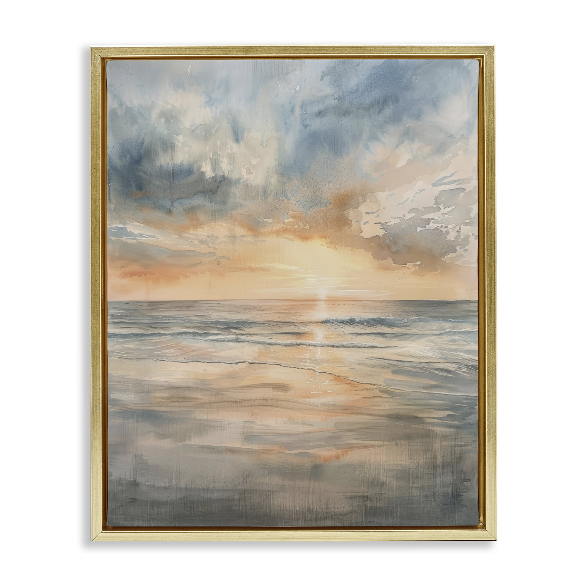 Stupell Industries Coastal Sunset over Gentle Waves Gold Framed Floater Canvas Wall Art, design by Petal Prints Design