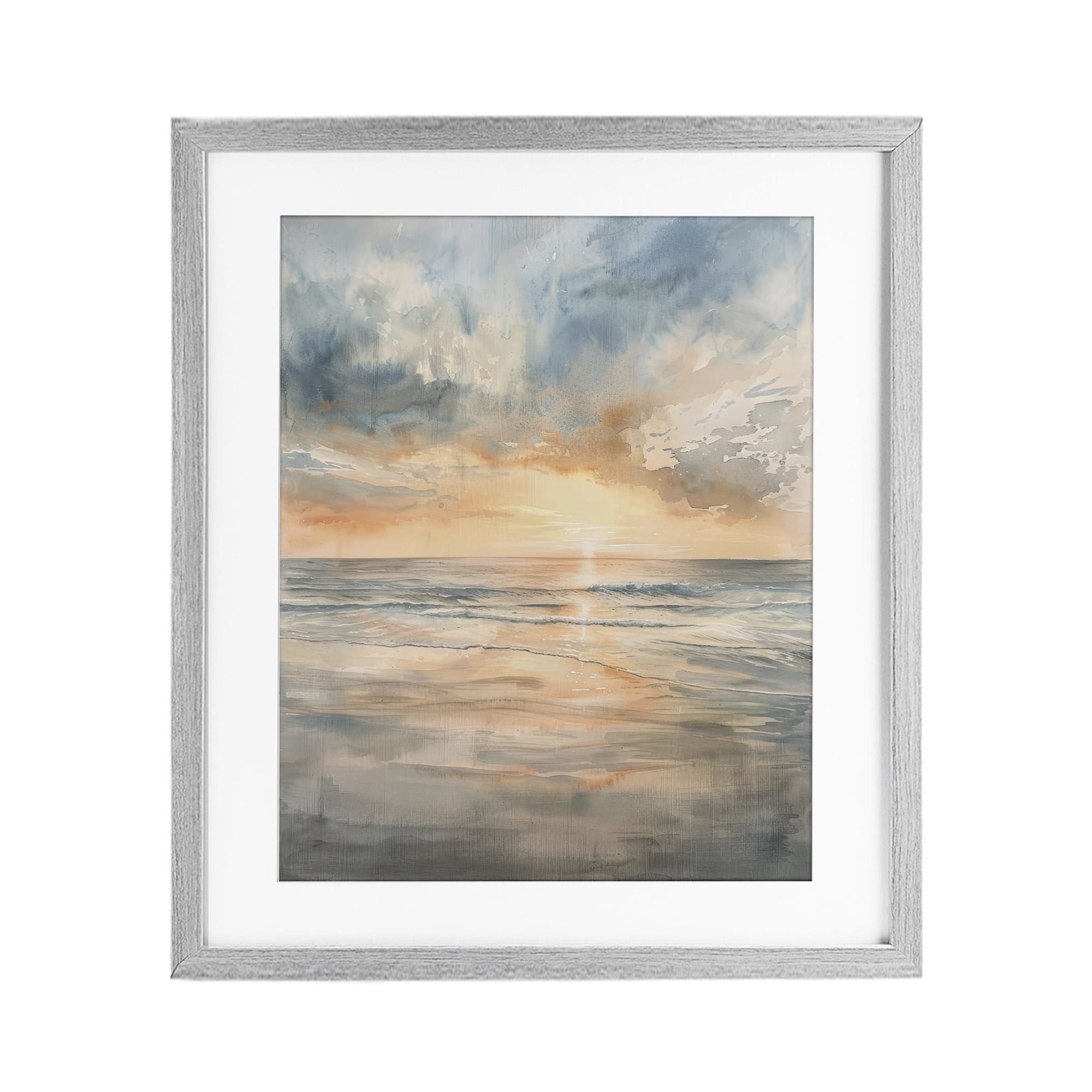 Stupell Industries Coastal Sunset over Gentle Waves Gray Framed Print Under Glass, design by Petal Prints Design