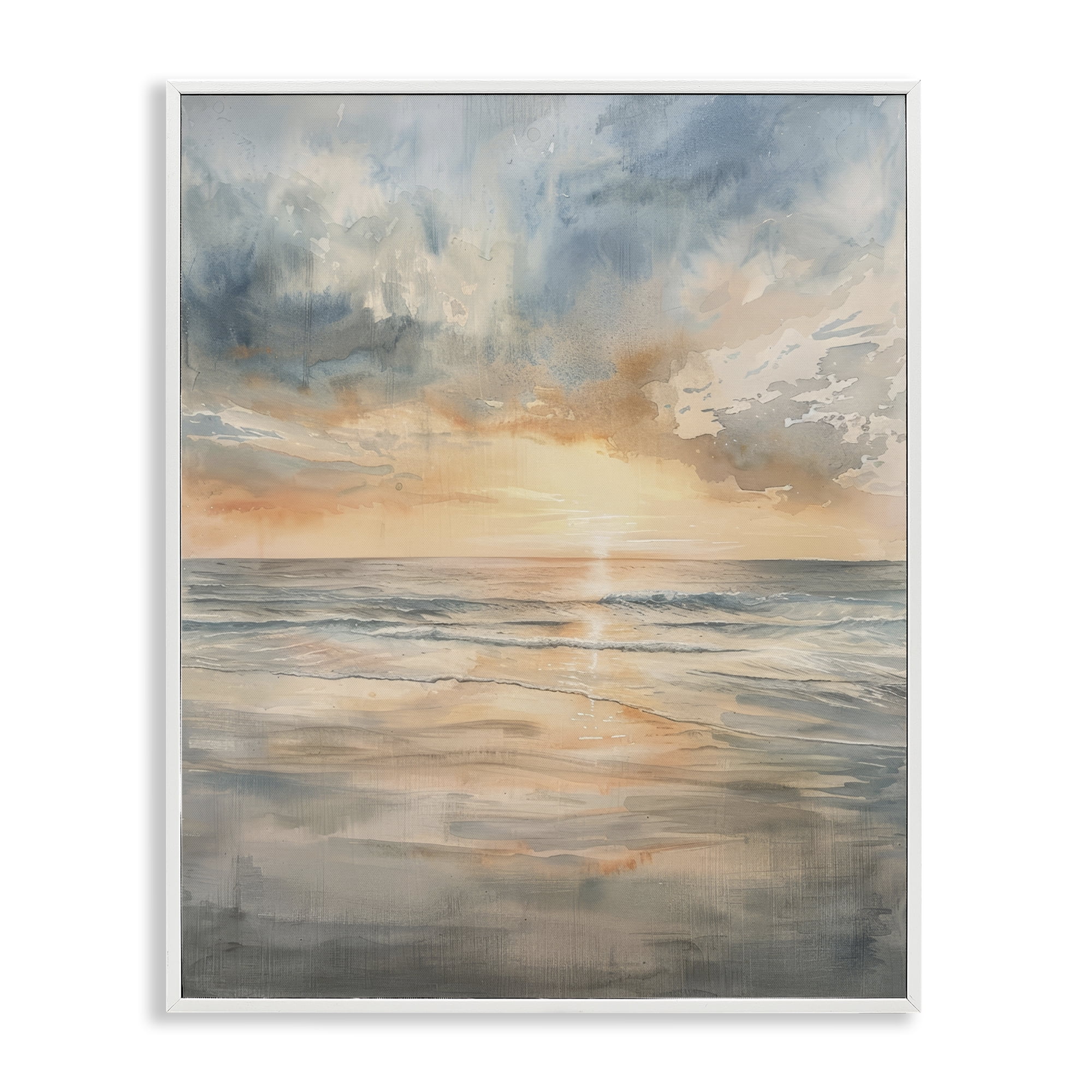 Stupell Industries Coastal Sunset over Gentle Waves White Framed Giclee Art, design by Petal Prints Design