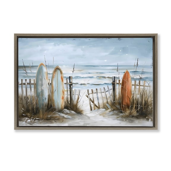 Stupell Industries Coastal Surf Summer View Brown Framed Floater Canvas Wall Art design by LSR Creative Studio, 17 x 25
