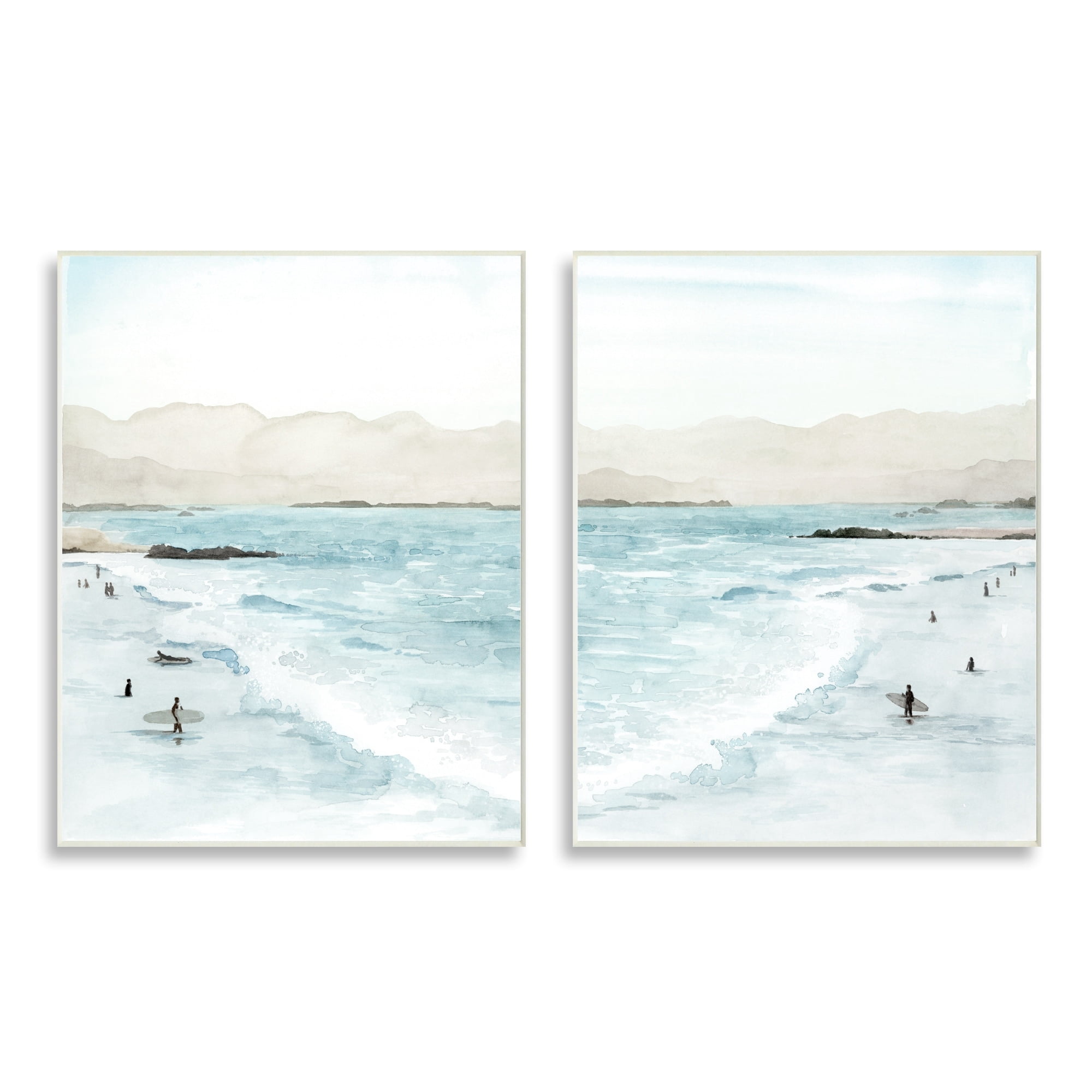 Stupell Industries Coastal Surfers High Tide Soft Beach Landscape Nature Painting Unframed Art Print Wall Art, 13 x 19, Set of 2