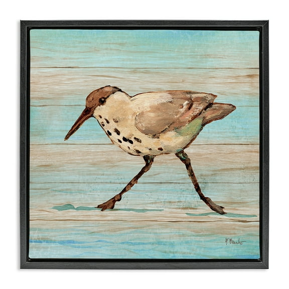 Stupell Industries Coastal Teak Sandpiper Black Framed Floater Canvas Wall Art design by Paul Brent, 18 x 18