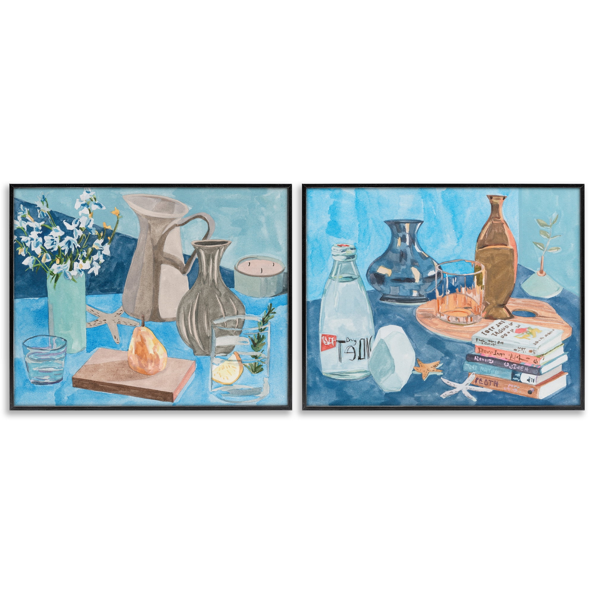 Stupell Industries Coastal Themed Still Lifes Plants & Flowers Painting Black Framed Art Print Wall Art, 20 x 16, Set of 2