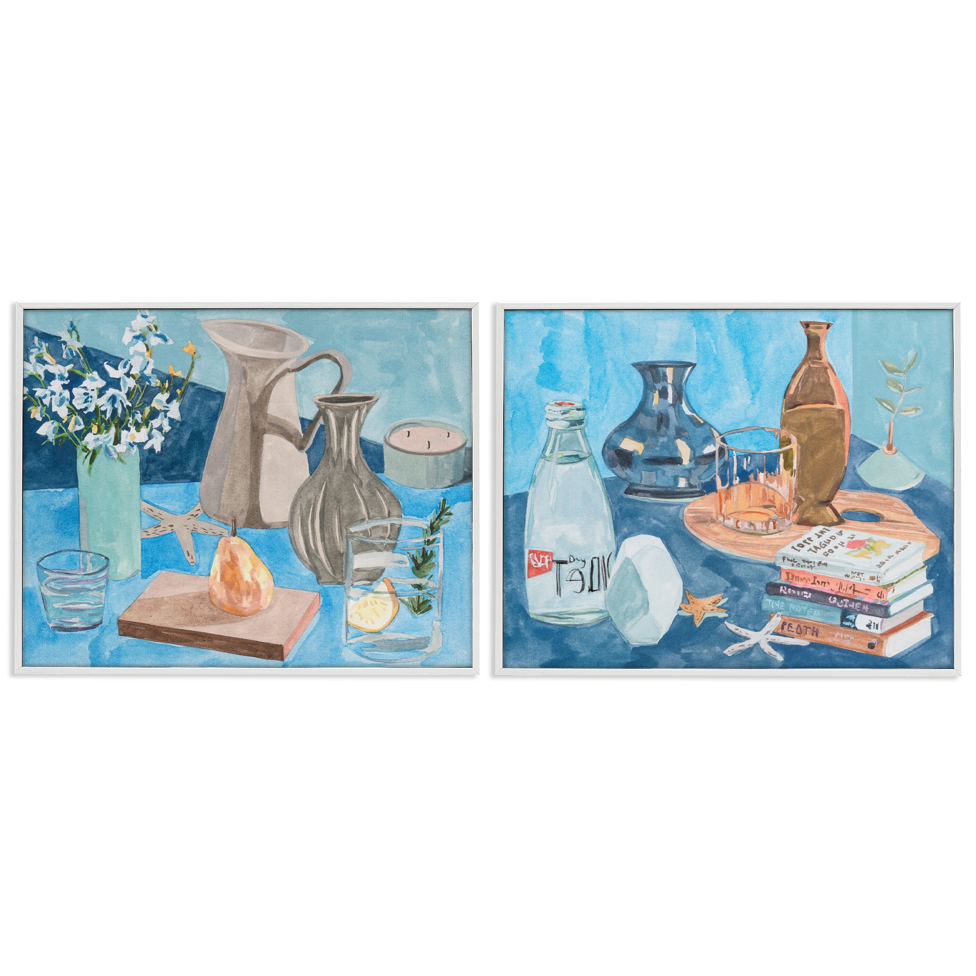 Stupell Industries Coastal Themed Still Lifes Plants & Flowers Painting White Framed Art Print Wall Art, 14 x 11, Set of 2