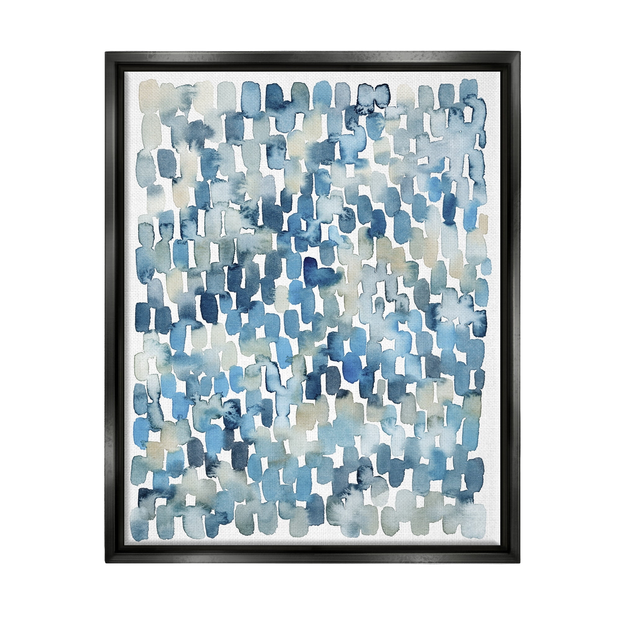 Stupell Industries Coastal Tile Abstract Soft Blue Beige Shapes Jet Black Framed Floating Canvas Wall Art, 24x30, by Grace Popp