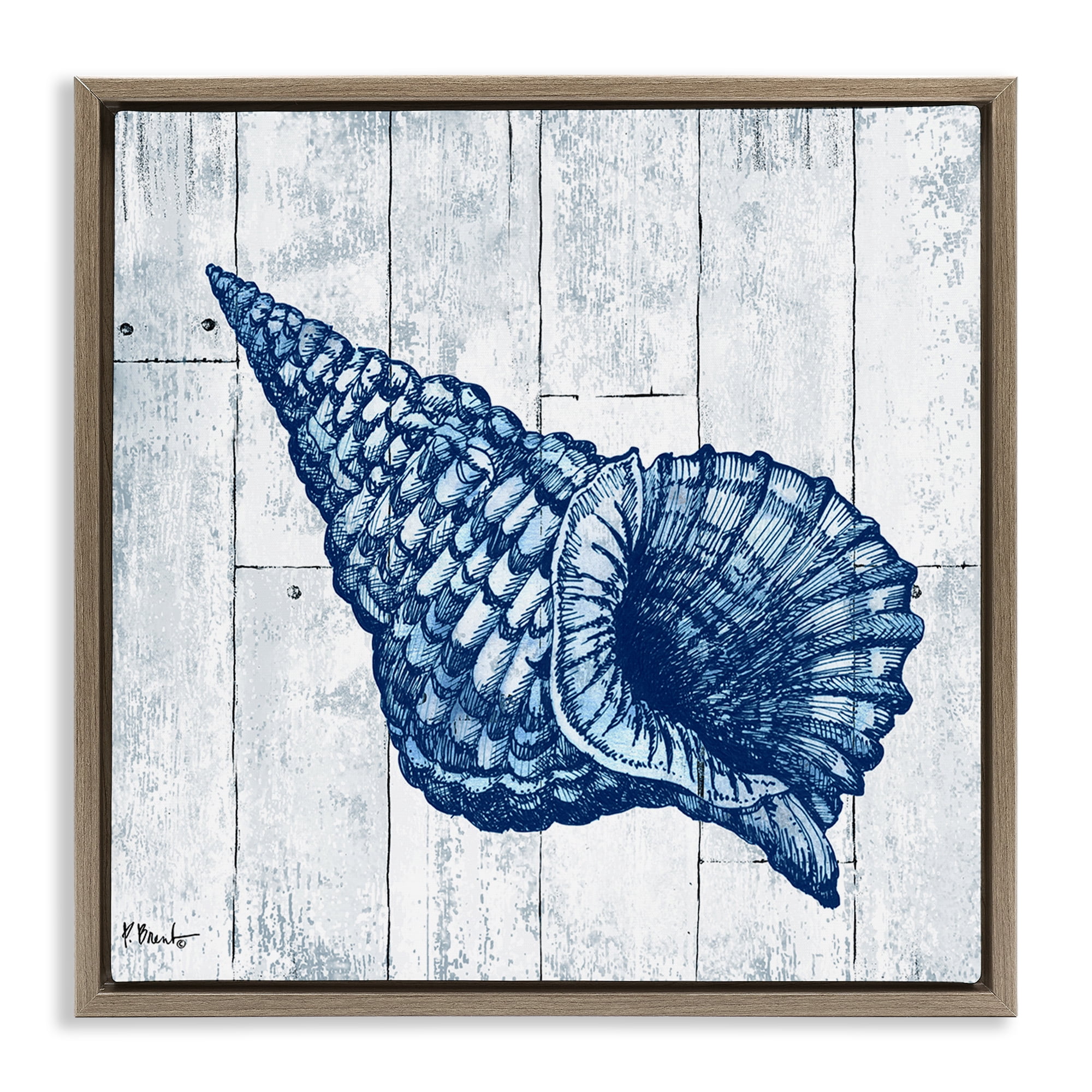 Stupell Industries Coastal Timberland Conch Brown Framed Floater Canvas Wall Art, design by Paul Brent