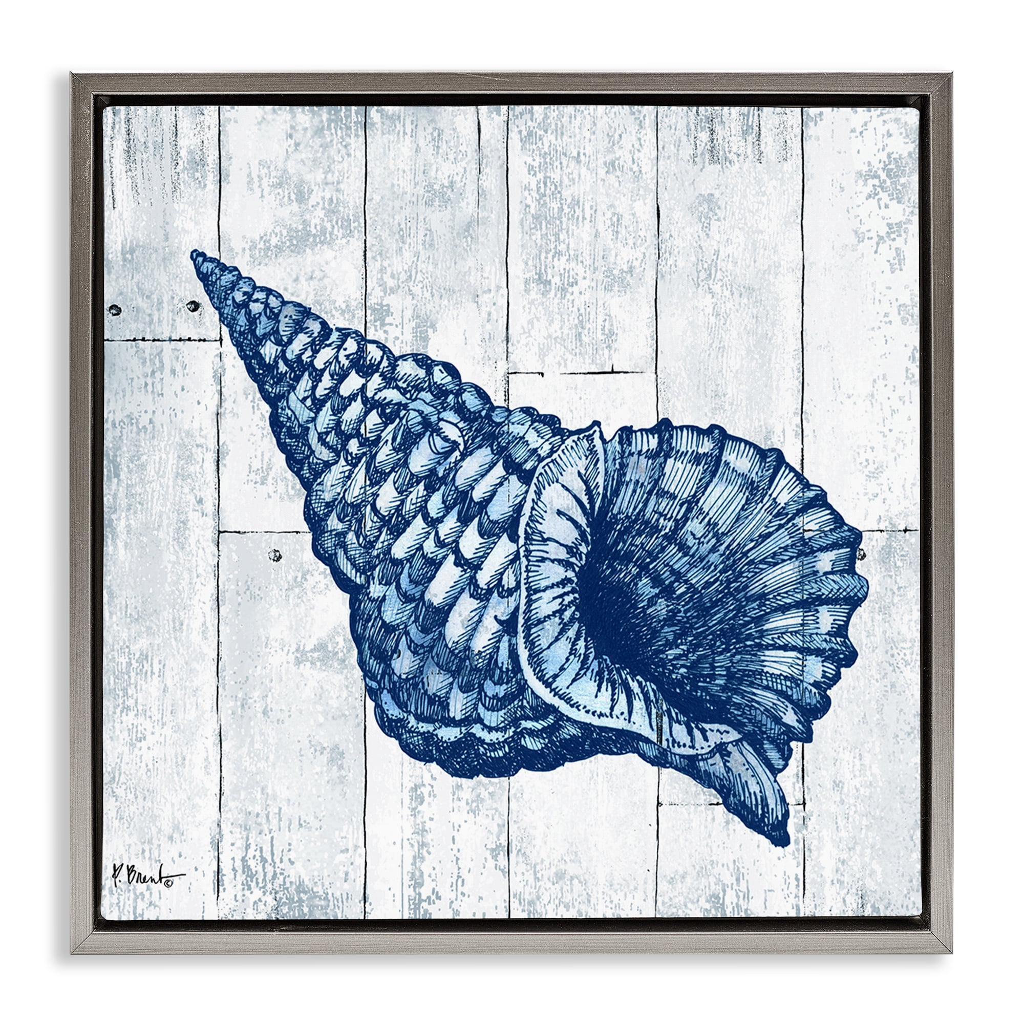 Stupell Industries Coastal Timberland Conch Gray Framed Floater Canvas Wall Art, design by Paul Brent