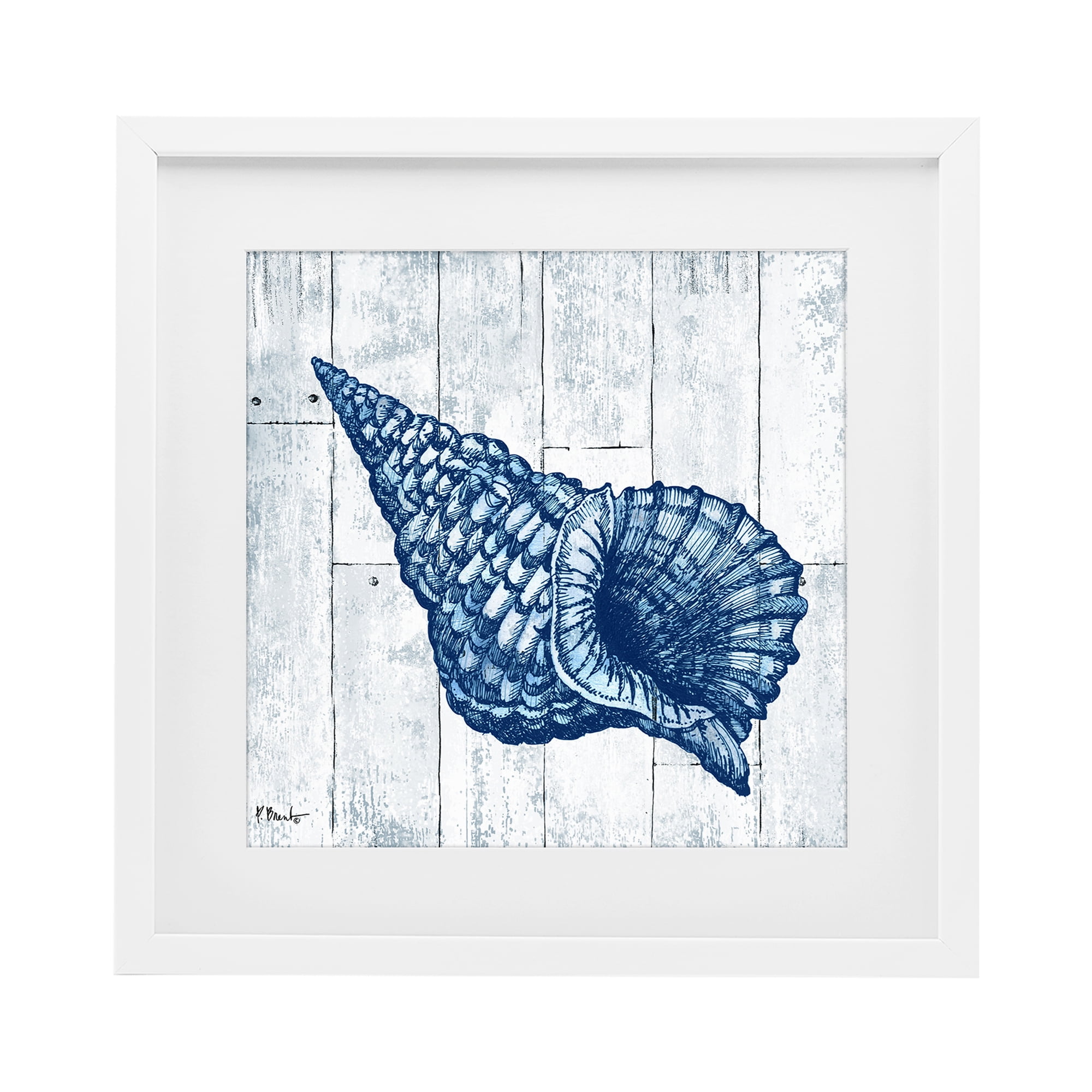 Stupell Industries Coastal Timberland Conch White Framed Print Under Glass, design by Paul Brent