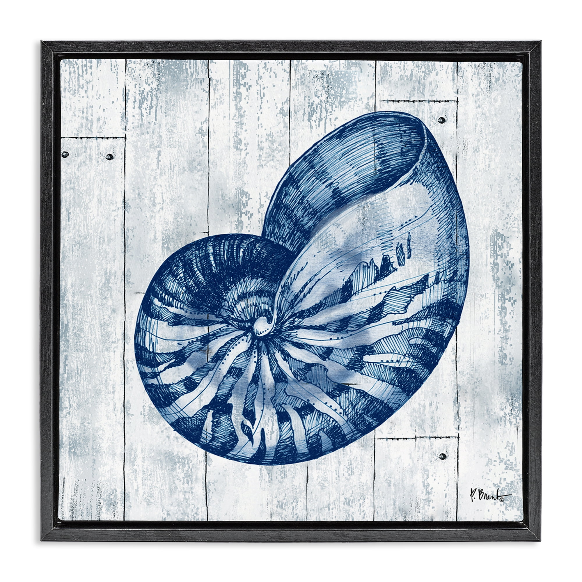 Stupell Industries Coastal Timberland Nautilus Black Framed Floater Canvas Wall Art, design by Paul Brent