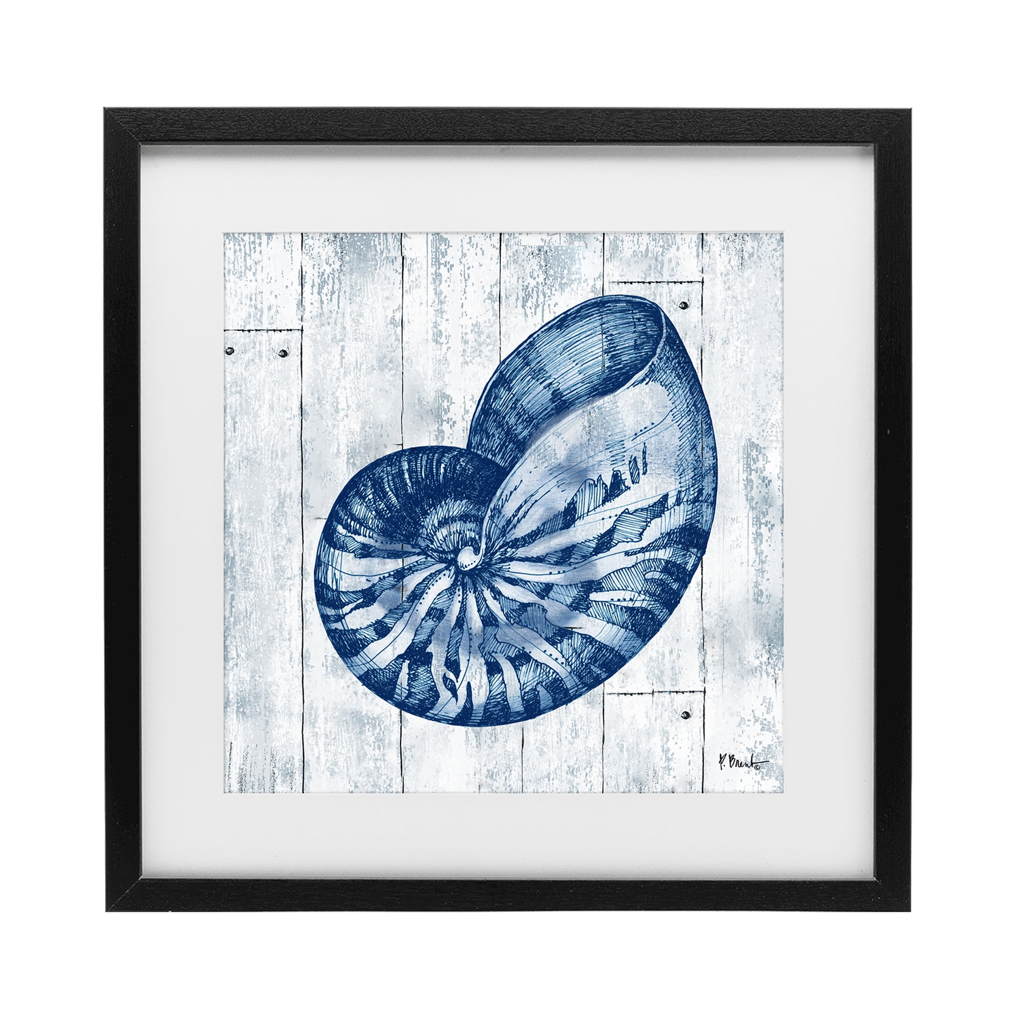 Stupell Industries Coastal Timberland Nautilus Black Framed Print Under Glass, design by Paul Brent