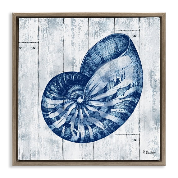 Stupell Industries Rustic Lodge Coastal Timberland Nautilus Brown Floating Frame Canvas Art, 18 x 18, by Paul Brent