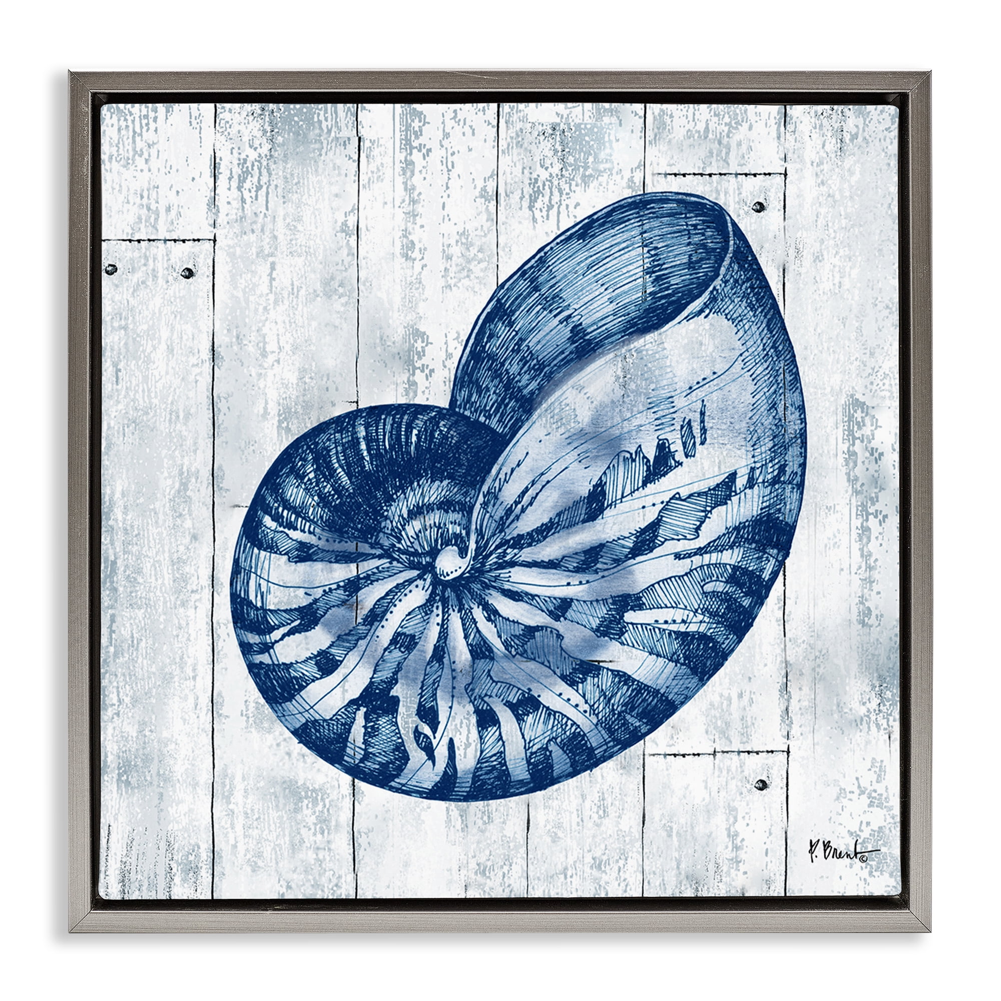 Stupell Industries Coastal Timberland Nautilus Gray Framed Floater Canvas Wall Art, design by Paul Brent