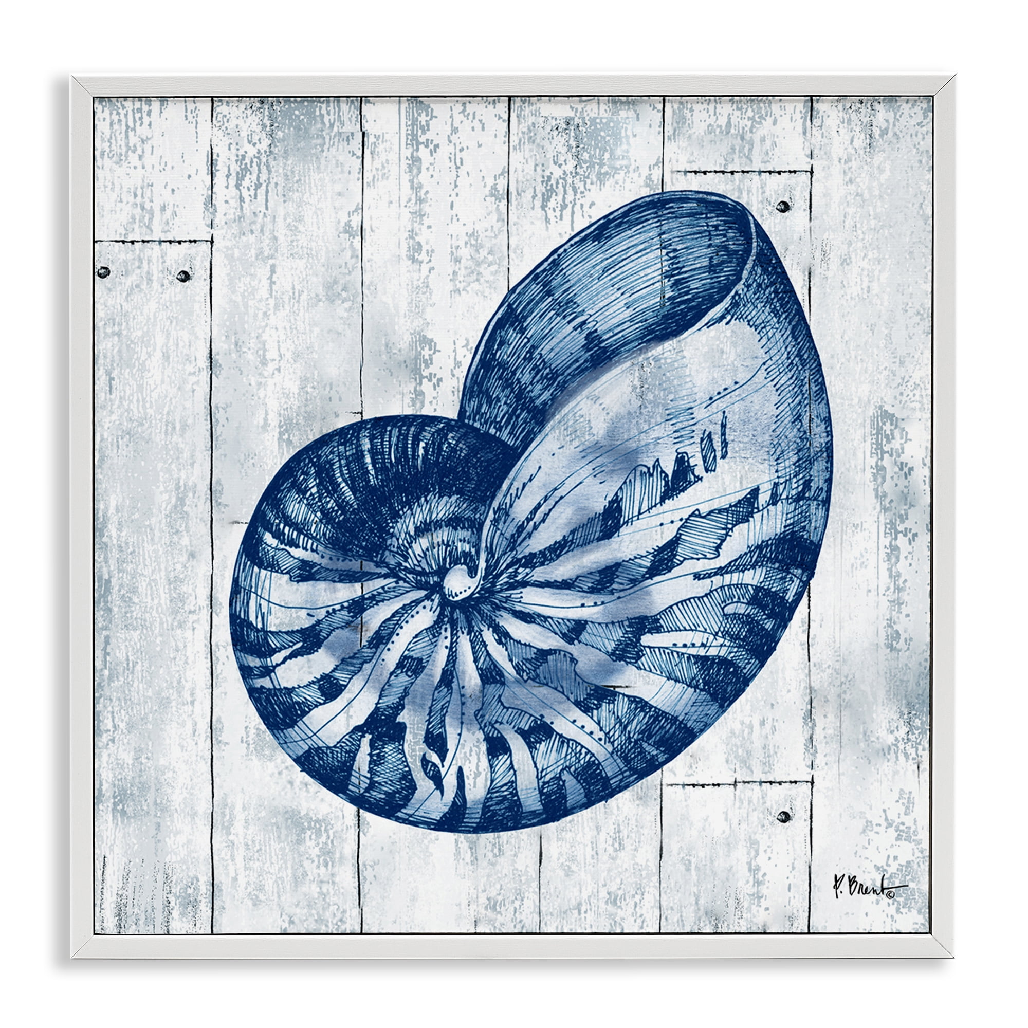 Stupell Industries Coastal Timberland Nautilus White Framed Giclee Art, design by Paul Brent