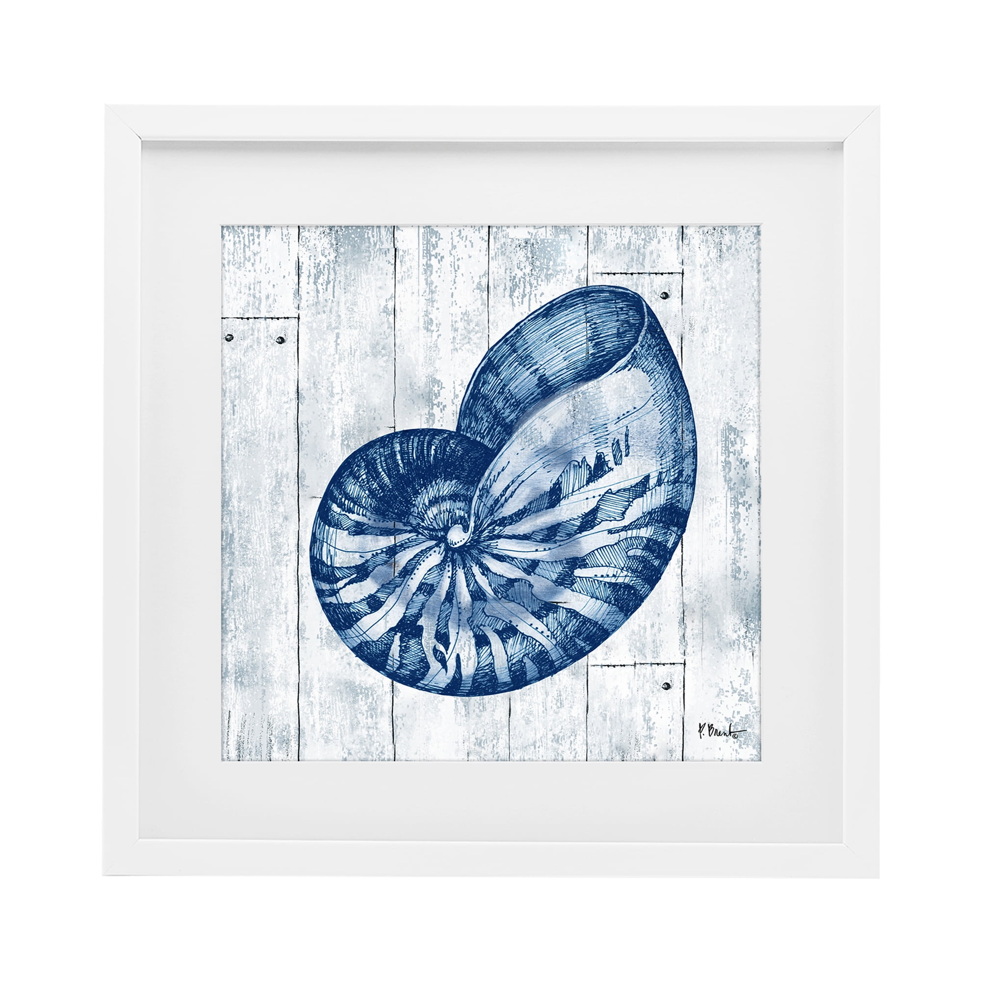Stupell Industries Coastal Timberland Nautilus White Framed Print Under Glass, design by Paul Brent