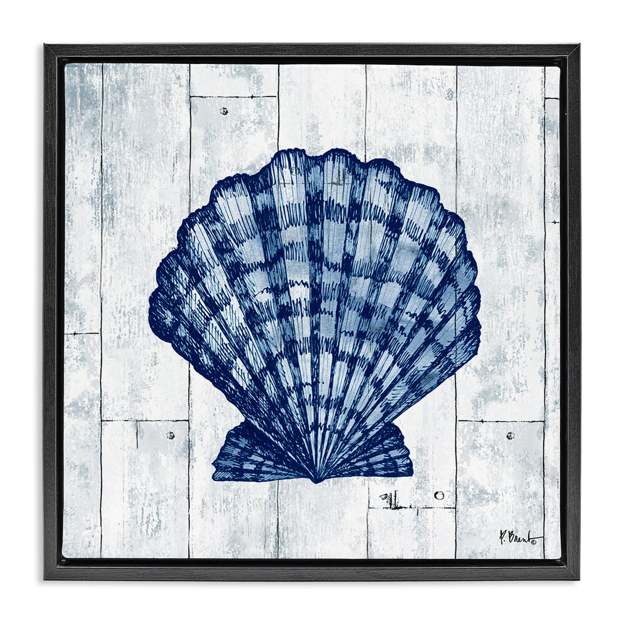 Stupell Industries Coastal Timberland Scallop Black Framed Floater Canvas Wall Art, design by Paul Brent