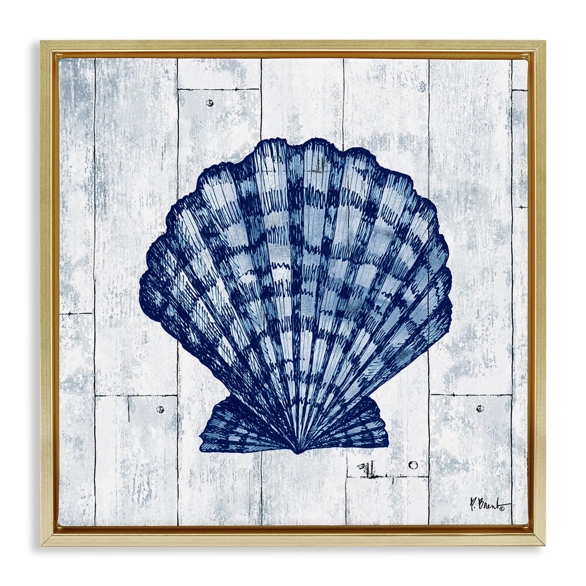 Stupell Industries Coastal Timberland Scallop Gold Framed Floater Canvas Wall Art, design by Paul Brent