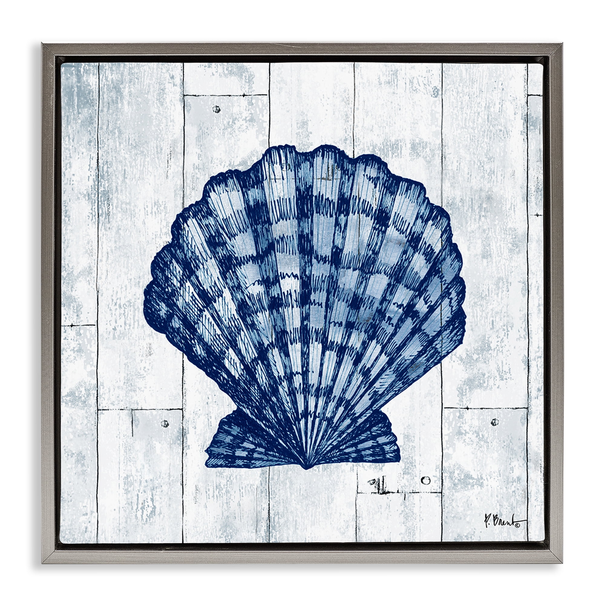 Stupell Industries Coastal Timberland Scallop Gray Framed Floater Canvas Wall Art, design by Paul Brent
