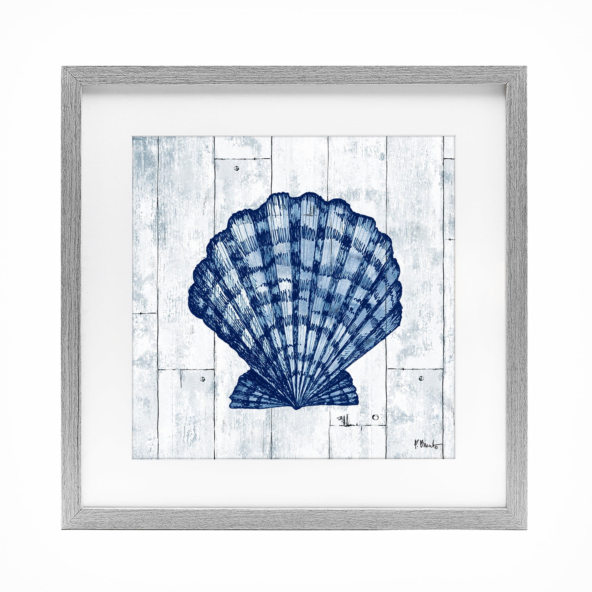 Stupell Industries Coastal Timberland Scallop Gray Framed Print Under Glass, design by Paul Brent