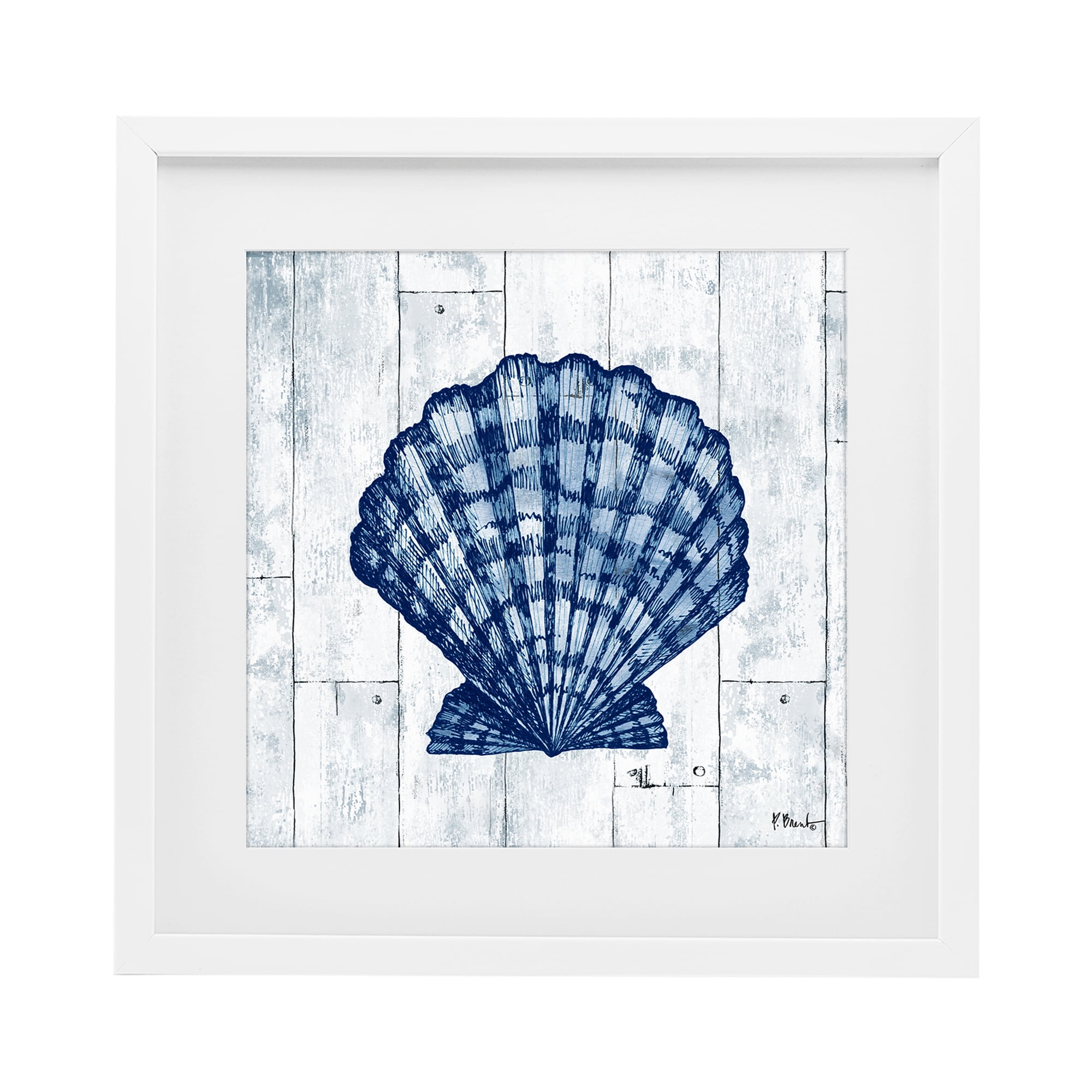 Stupell Industries Coastal Timberland Scallop White Framed Print Under Glass, design by Paul Brent