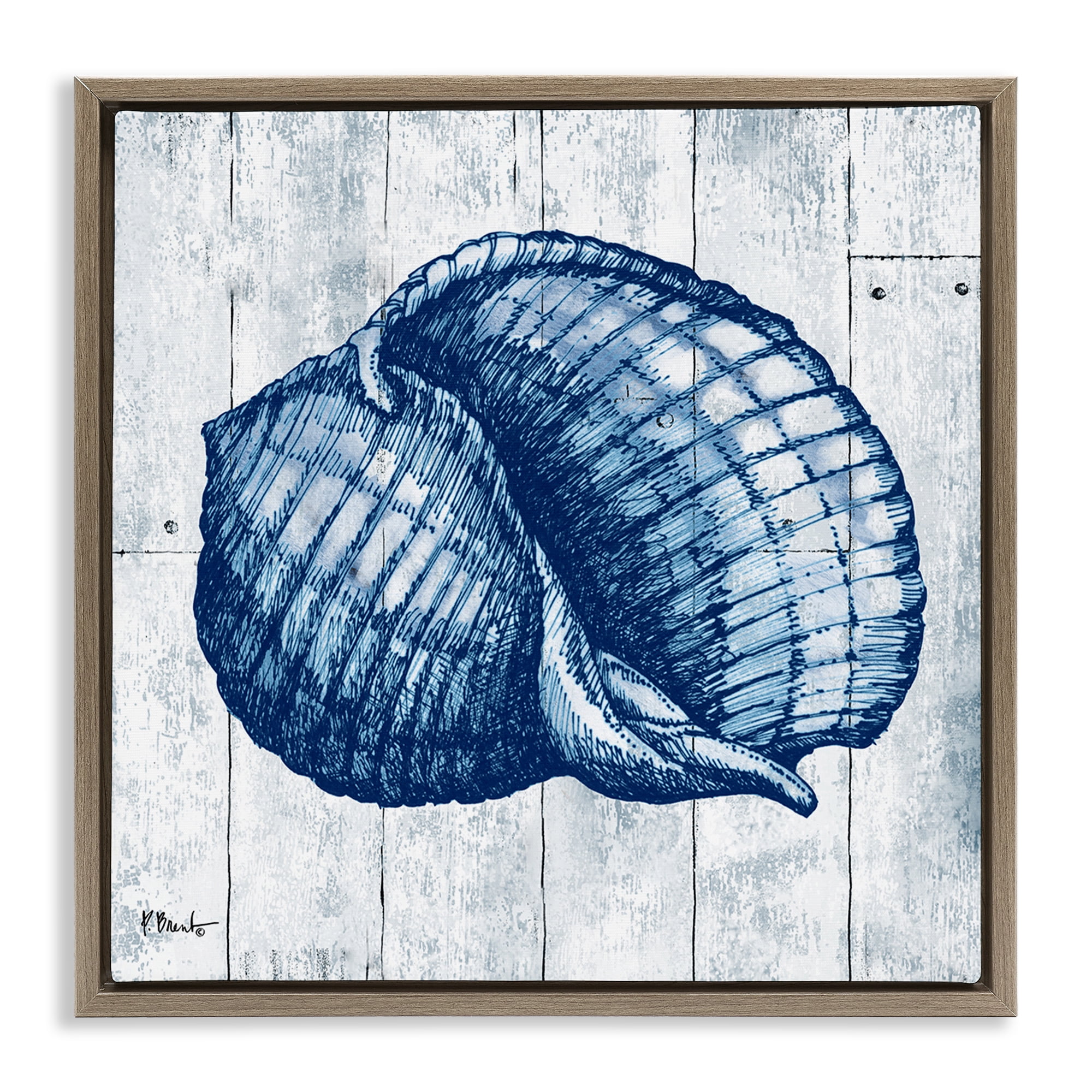 Stupell Industries Coastal Timberland Shell Brown Framed Floater Canvas Wall Art, design by Paul Brent