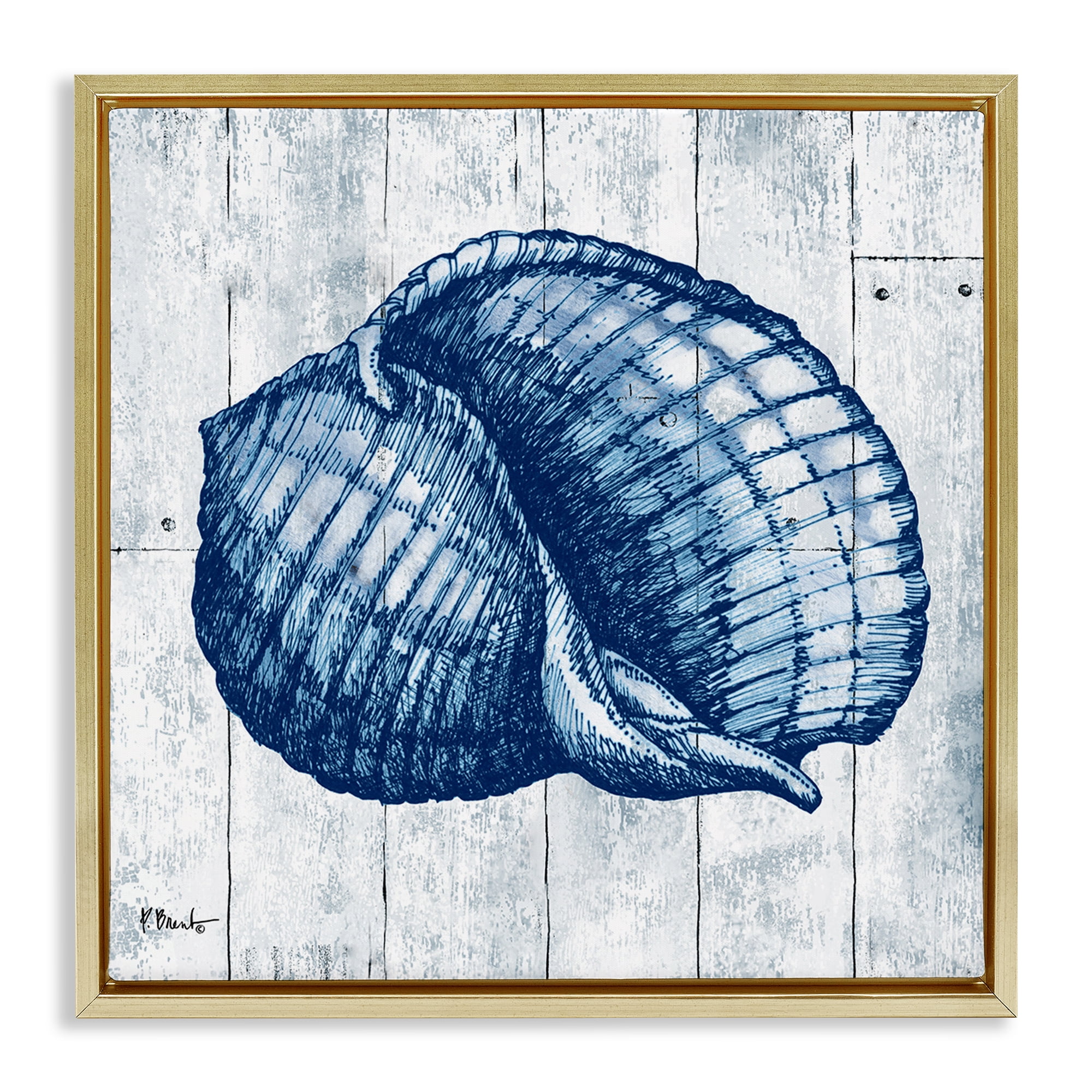 Stupell Industries Coastal Timberland Shell Gold Framed Floater Canvas Wall Art, design by Paul Brent