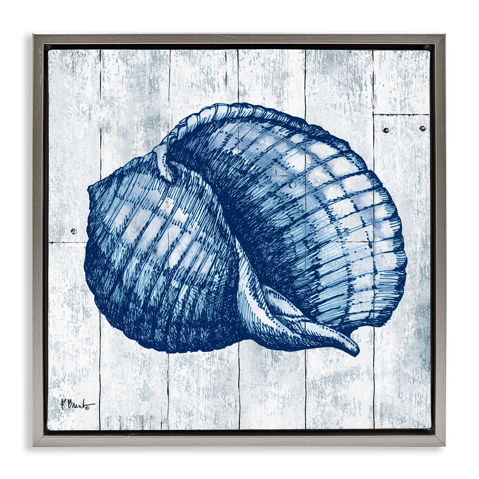 Stupell Industries Coastal Timberland Shell Gray Framed Floater Canvas Wall Art, design by Paul Brent
