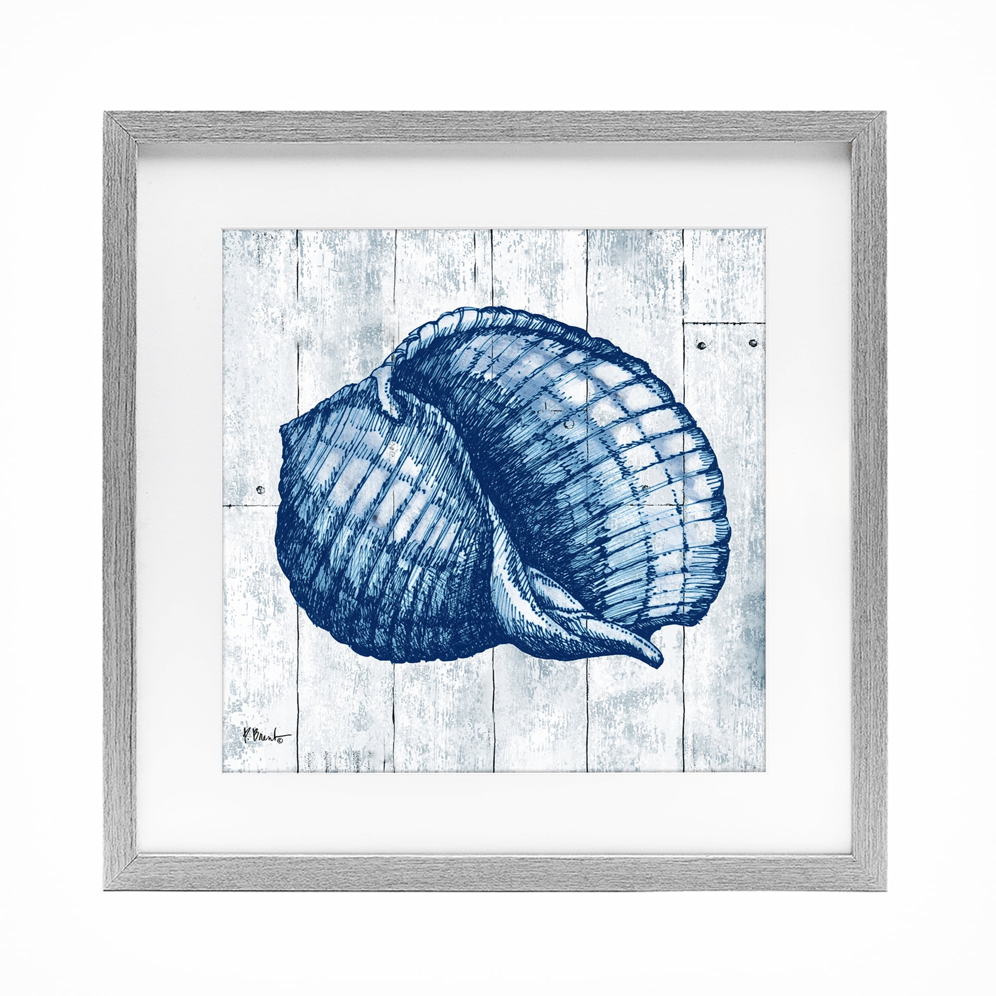 Stupell Industries Coastal Timberland Shell Gray Framed Print Under Glass, design by Paul Brent