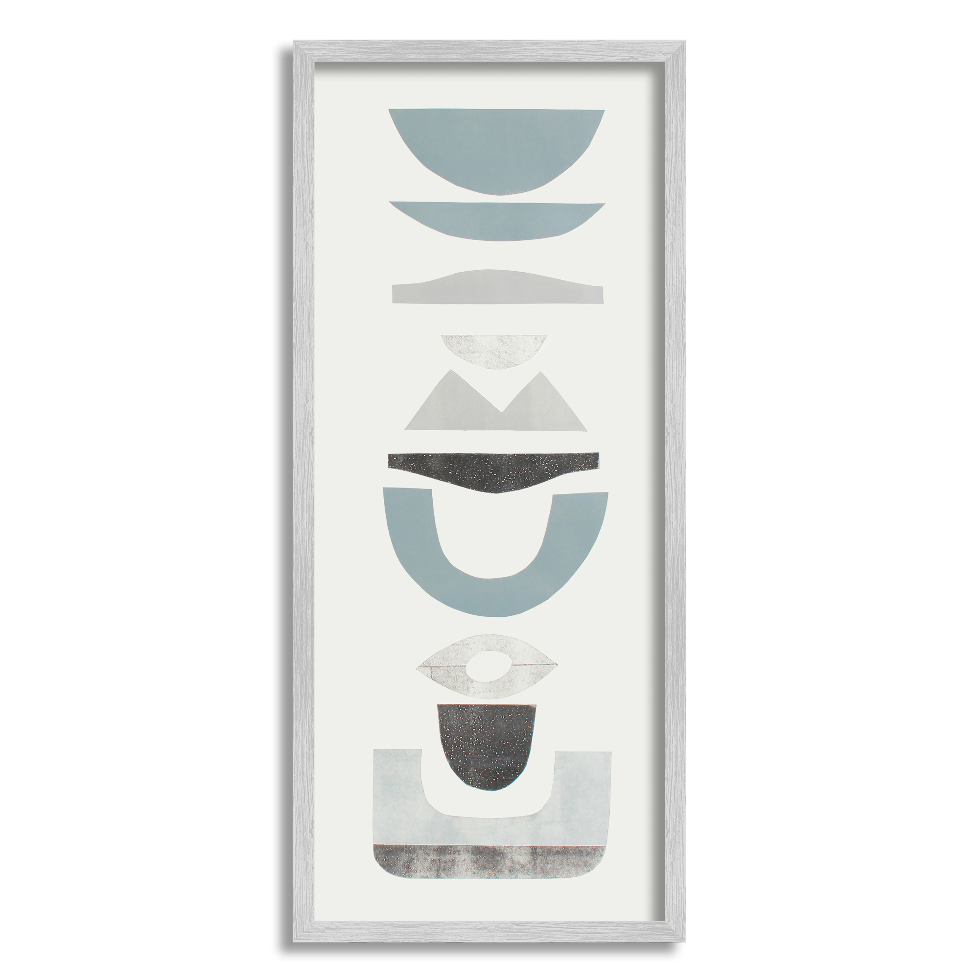 Stupell Industries Coastal Tone Totem Shapes Geometric Symbol Pattern Abstract Painting Gray Framed Art Print Wall Art, 13 x 30