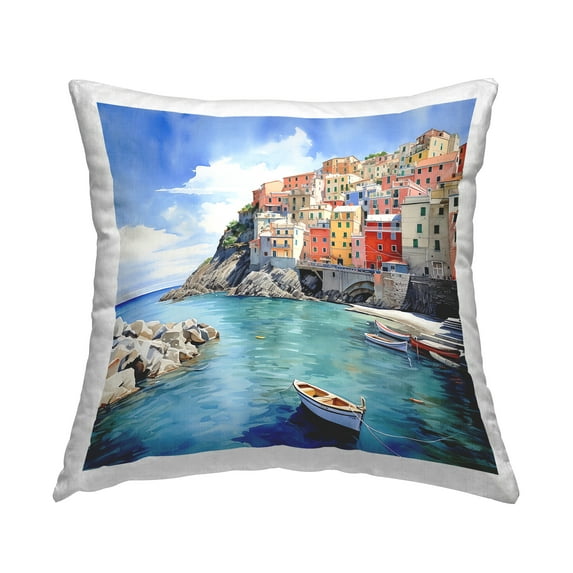 Stupell Industries Coastal Town Boats Decorative Printed Throw Pillow, 18 x 18