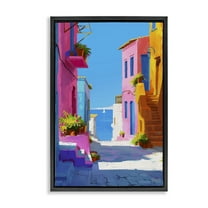 Stupell Industries Coastal Town Buildings Buildings & Architecture Painting Black Floater Framed Canvas Art Print Wall Art, 17 x 25