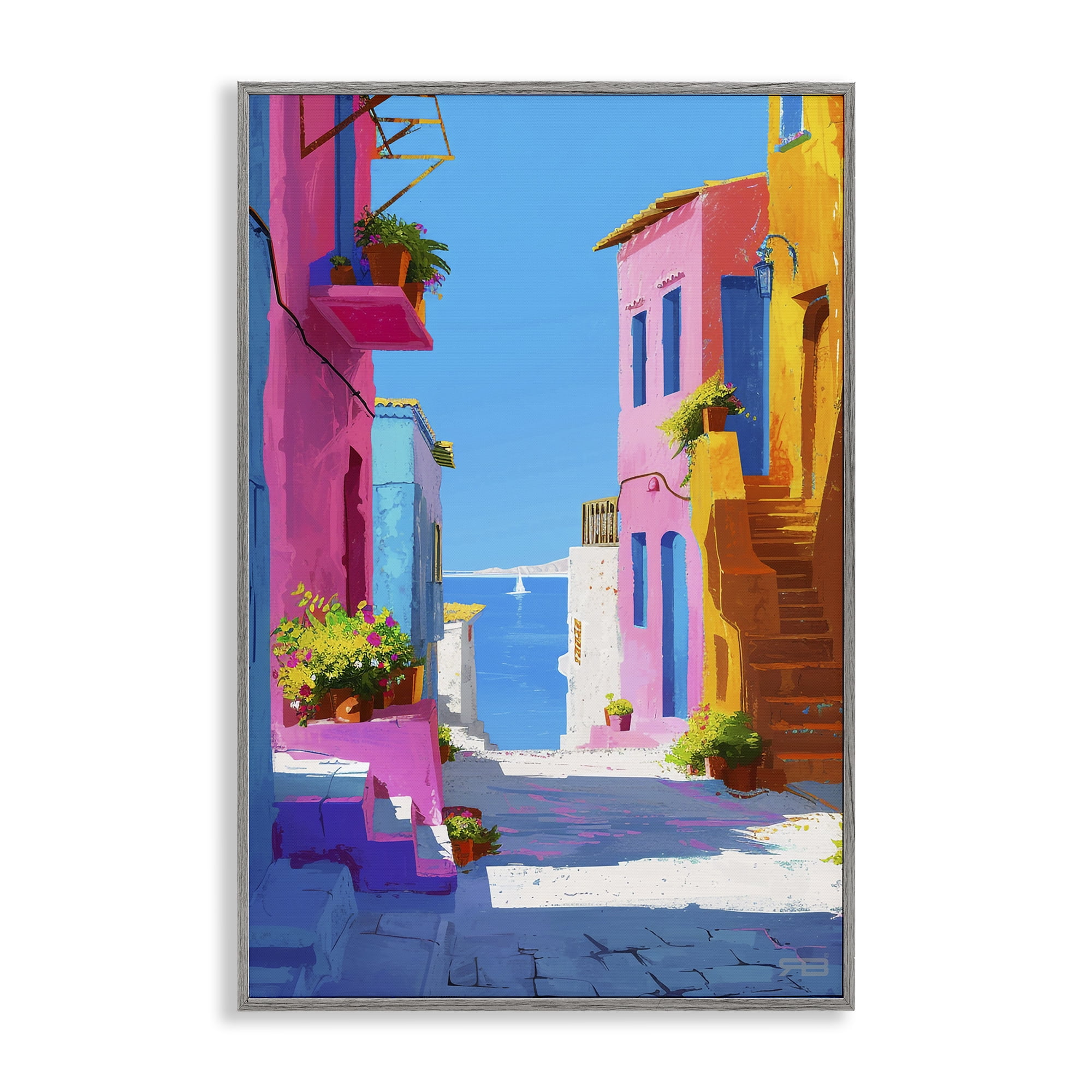Stupell Industries Coastal Town Buildings Buildings & Architecture Painting Gray Framed Art Print Wall Art, 16 x 24