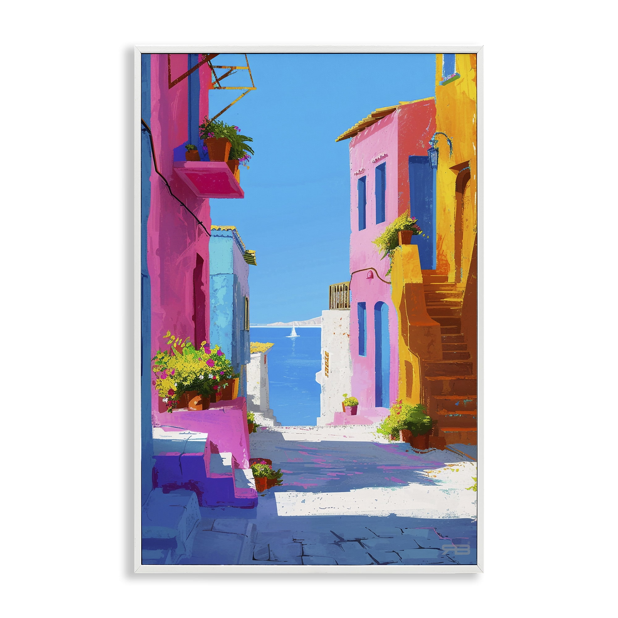Stupell Industries Coastal Town Buildings Buildings & Architecture Painting White Framed Art Print Wall Art, 12 x 18