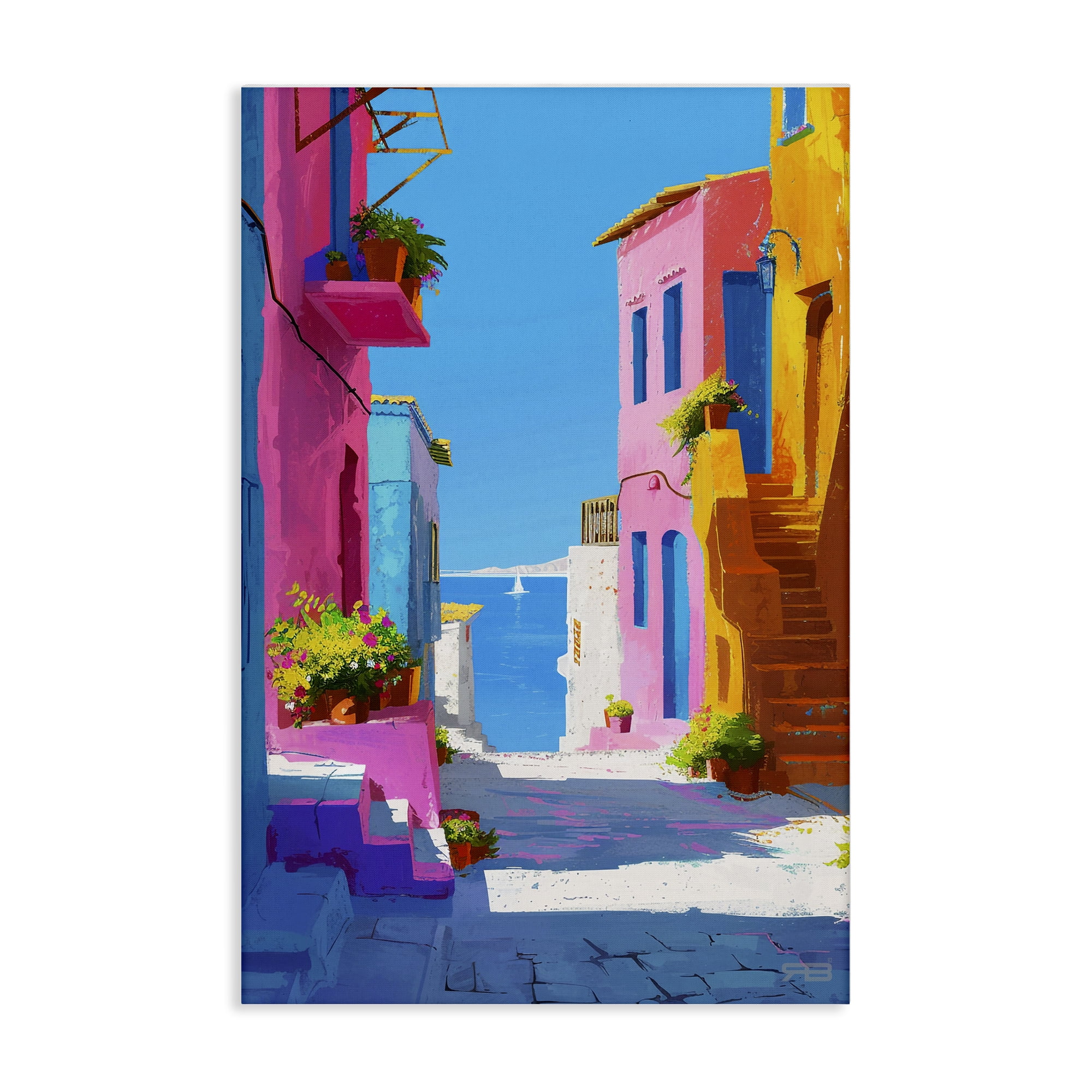 Stupell Industries Coastal Town Buildings Buildings & Architecture Painting Wrapped Canvas Art Print Wall Art, 20 x 30