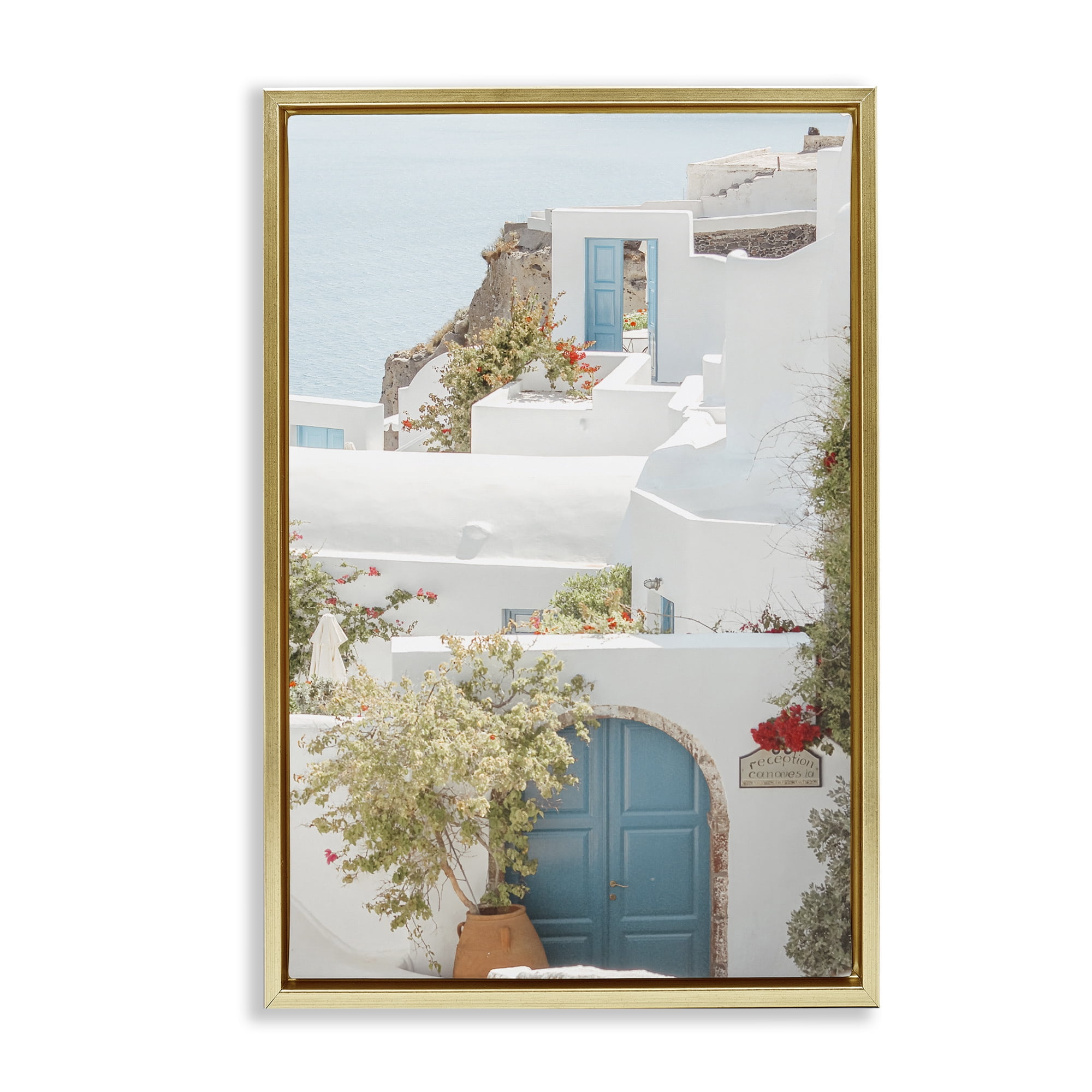 Stupell Industries Coastal Town Doorways Town & City Photography Gold Floater Framed Art Print Wall Art, 21 x 31