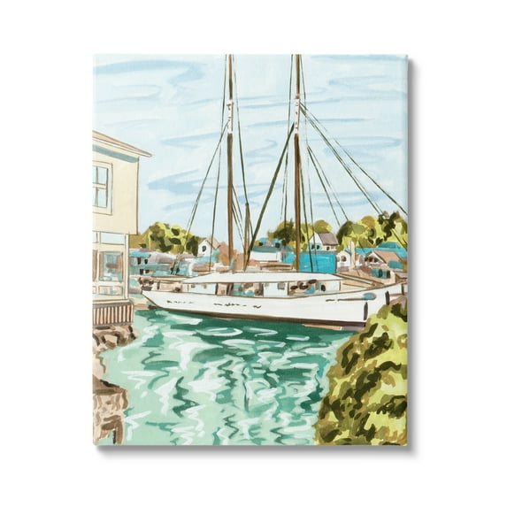 Stupell Industries Coastal Town Marina Transportation Painting Gallery Wrapped Canvas Print Wall Art, 30 x 40