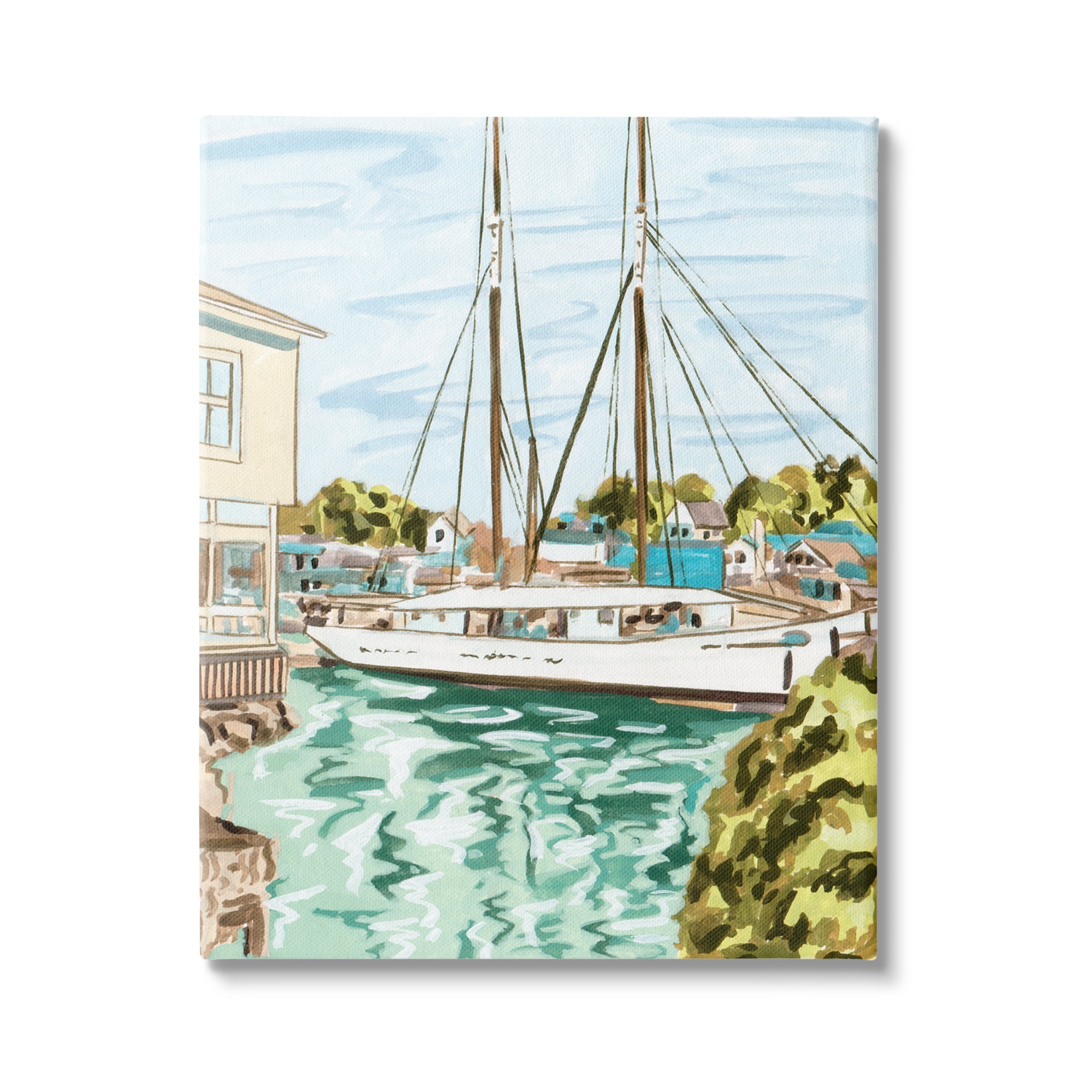 Stupell Industries Coastal Town Marina Transportation Painting Gallery Wrapped Canvas Print Wall Art, 36 x 48