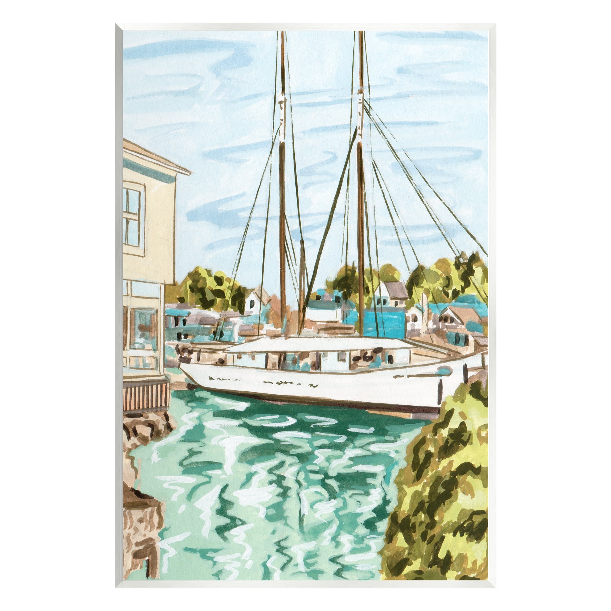 Stupell Industries Coastal Town Marina Transportation Painting Unframed Art Print Wall Art, 13 x 19