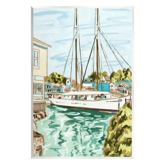 Stupell Industries Coastal Town Marina Transportation Painting Unframed Art Print Wall Art, 13 x 19